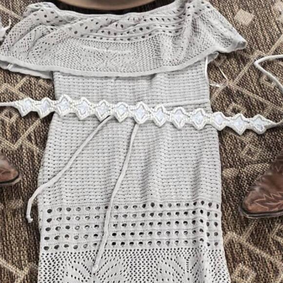 Beaded Star Adjustable Belt or Hat Band Ivory White main image 4